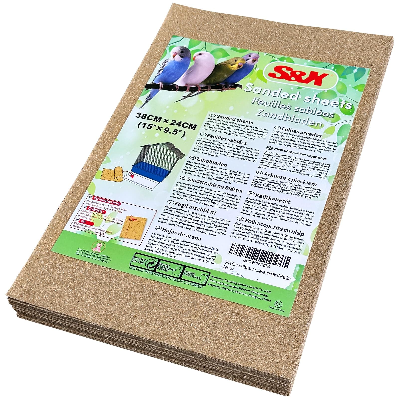 S&X Gravel Paper for Bird Cage 30-Pack 15" x 9.5" Bird Cage Liners Disposable for Enhanced Hygiene and Bird Health