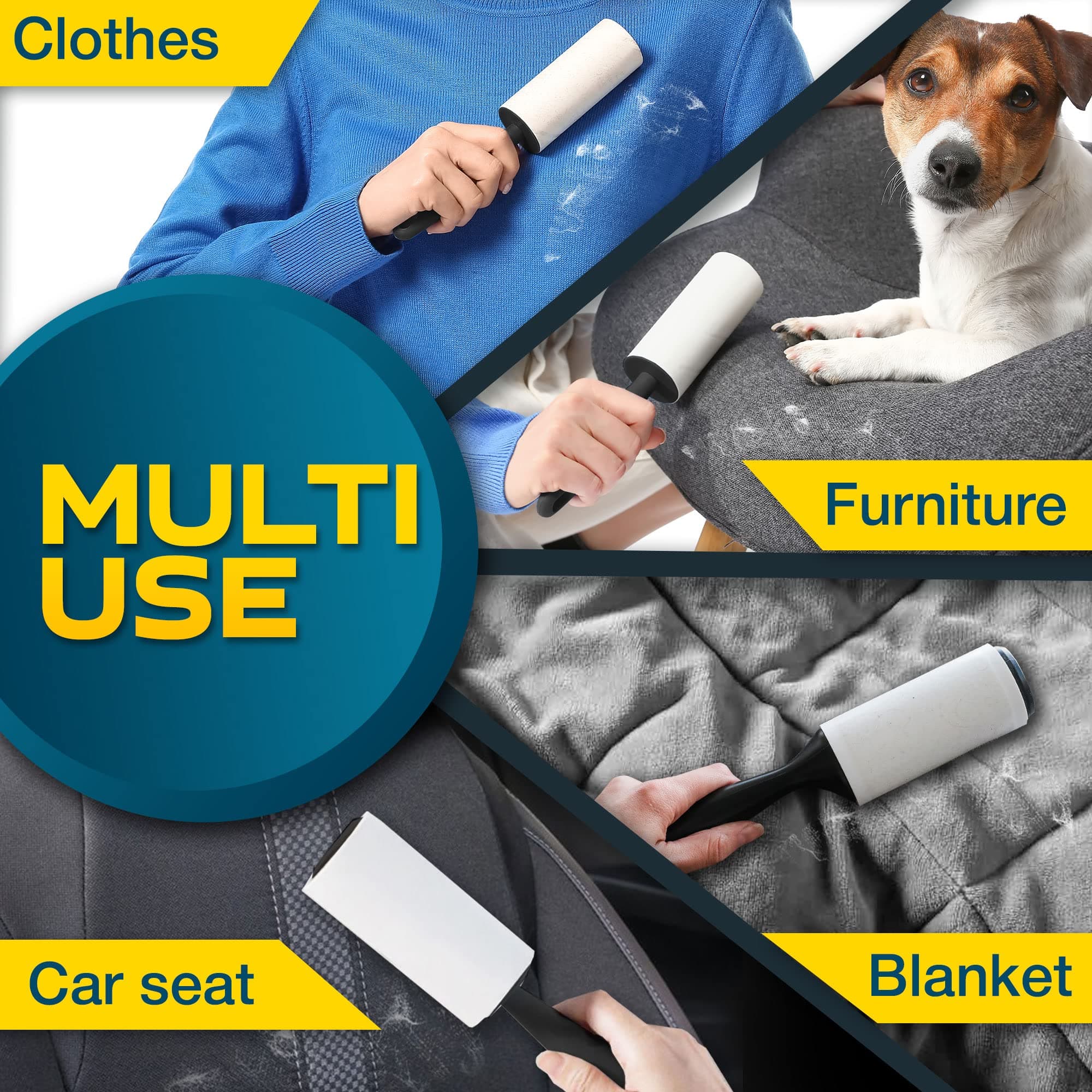 Lint Rollers for Pet Hair, Sticky, Remover for Couch, Clothes Furniture and Carpet. Dog Hair Remover Cat Hair, Animal Fur, Fuzz. 5 Large Lint Rollers - image 3