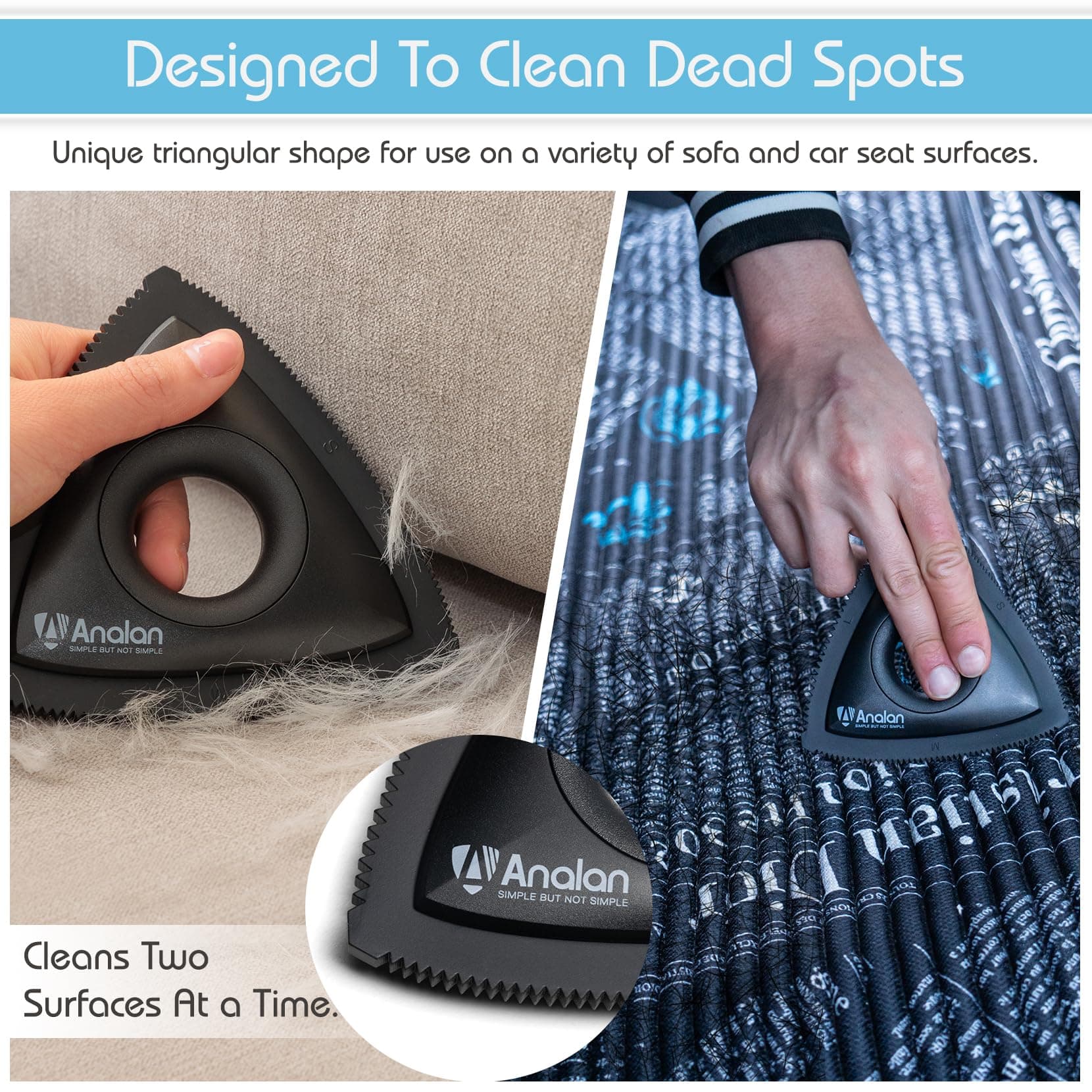 Analan Mini Pet Hair Remover for Car Detailing Supplies, Carpet Dog Hair Remover for Car Interior, Triangle Dog Hair Remover for Auto Detailing, Couch, Furniture, Lint, Carpet (Jet Black) - image 3