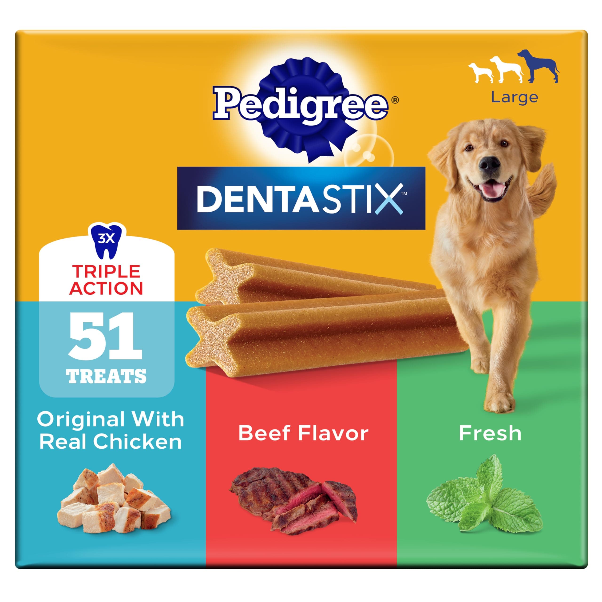 Pedigree Dentastix Large Dog Treats, Original, Beef & Fresh, 2.73 lb. Variety Pack (51 Treats Total)