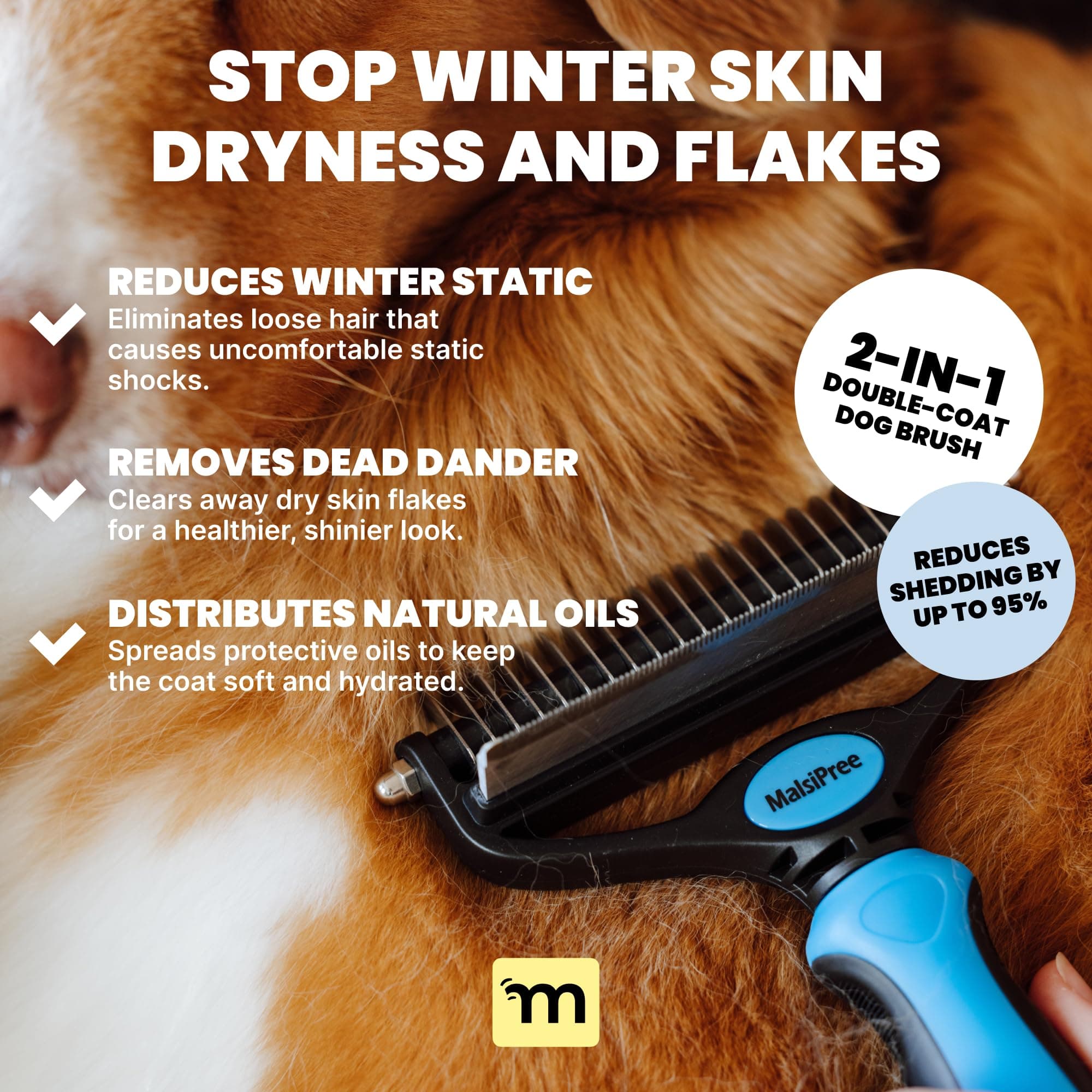 MalsiPree Dog Brush for Shedding - Large, Blue, 2-in-1 - Deshedding Dog Grooming Brush & Undercoat Rake with Dematting Comb for medium to Large Double Coated - image 2
