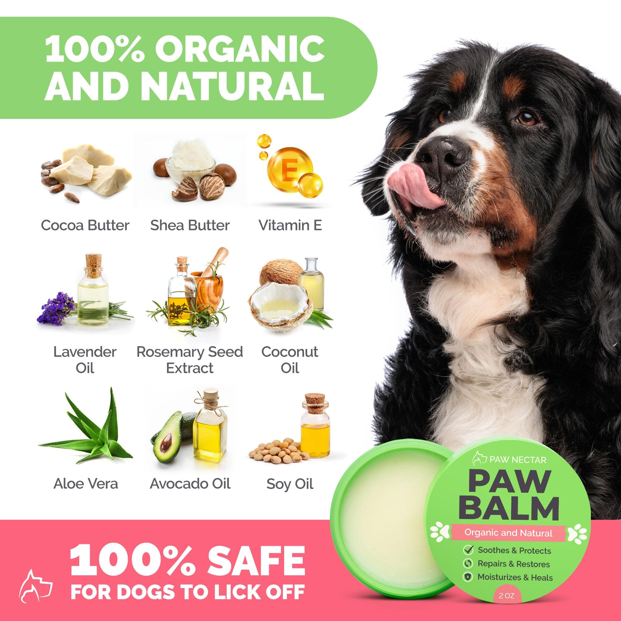 Natural Lick Safe Dog Paw Balm - 100% Organic Dog Paw Pad Balm Protector, Moisturizer & Soother for Dry Cracked Paws, Hot Pavement, Winter - Heals, Repairs & Restores - Coconut Oil, Shea Butter (2oz) - image 4