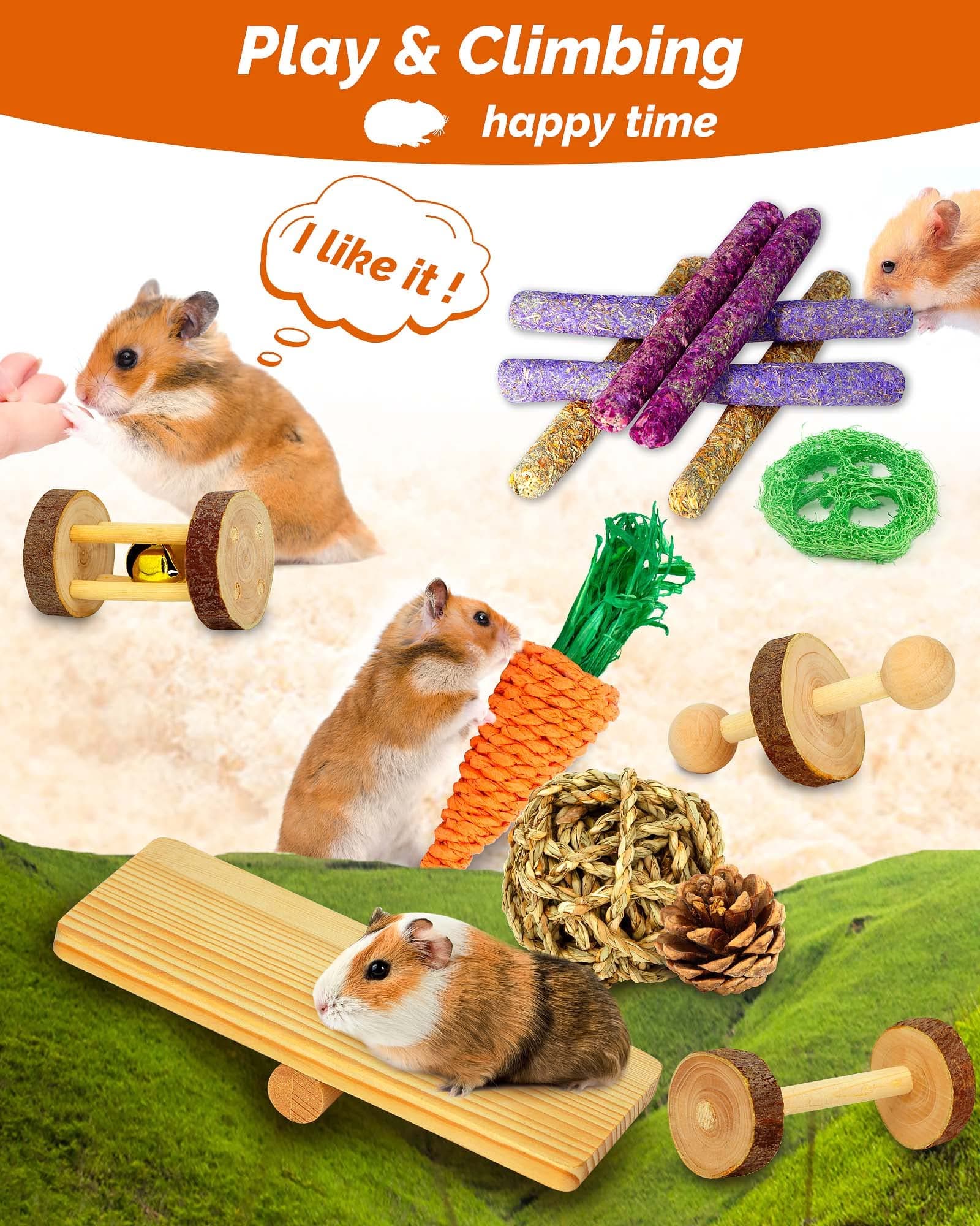 Hamster & Guinea Pig Toys - 18 Pcs Wooden Small Animal Chew Toys for Teeth - Rabbit, Chinchilla, Gerbils, Rats Exercise Accessories - image 5