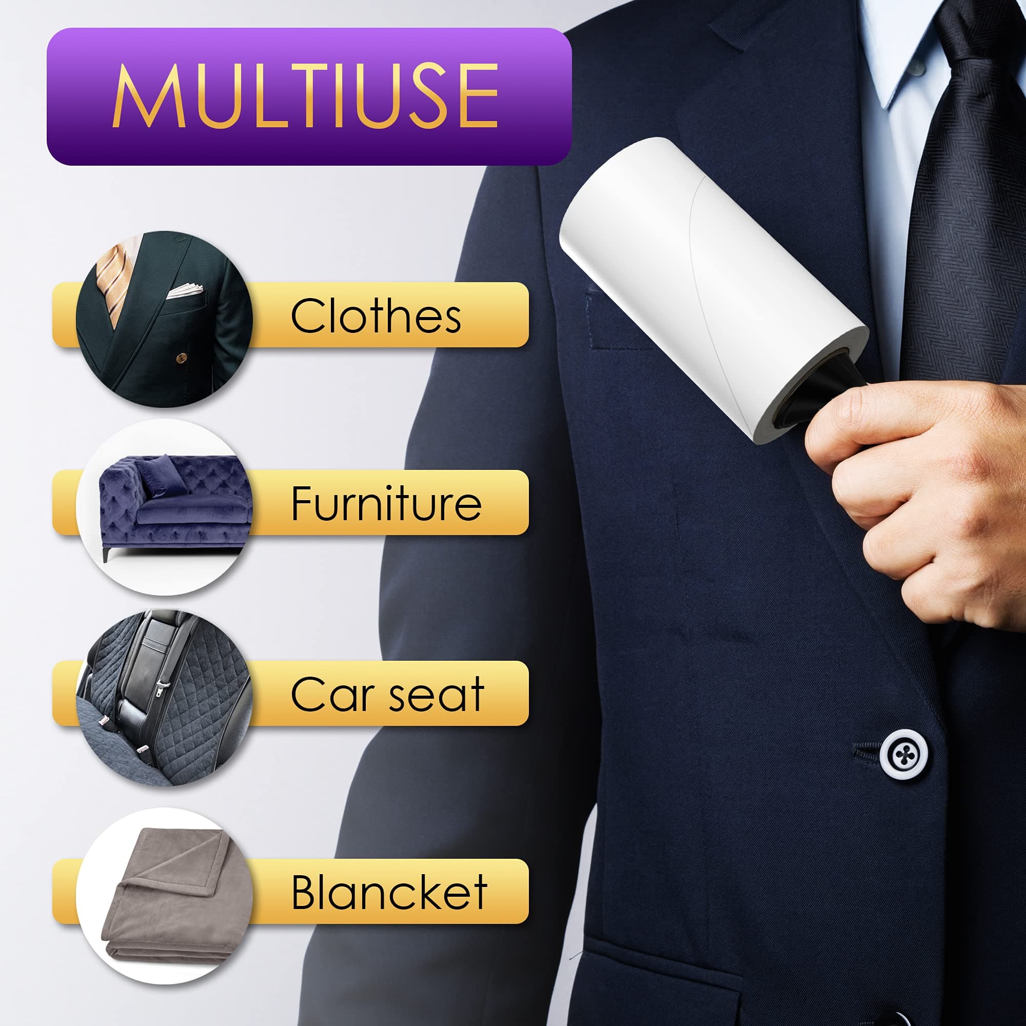 Lint Rollers Value Pack of 450 Sheets / 5 Refills, Sticky Roller, Lint Remover for Dog, Cat, Pet Hair, Lint Rollers for Clothes, Carpet, Couch, Furniture, Car Seats White - image 3