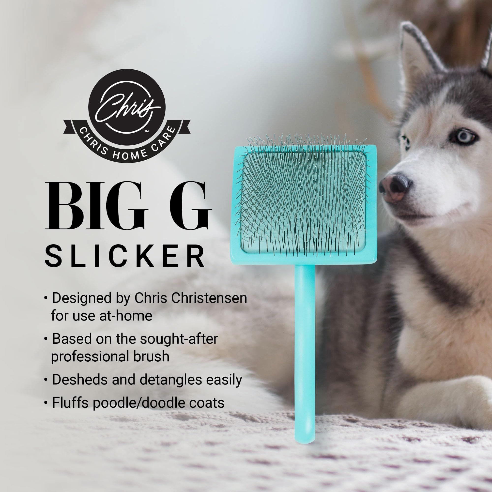 Chris Christensen Big G Dog Slicker Brush for Dogs (Goldendoodles, Labradoodles, Poodles), Groom Like a Professional, Fluff Detangle Style, Saves Time Energy, Teal, Large - image 2