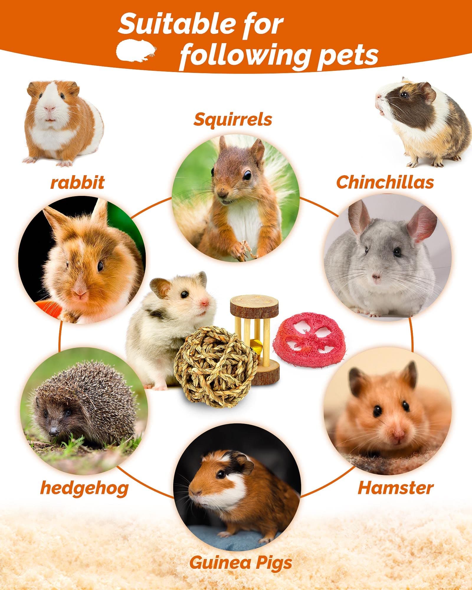 Hamster & Guinea Pig Toys - 18 Pcs Wooden Small Animal Chew Toys for Teeth - Rabbit, Chinchilla, Gerbils, Rats Exercise Accessories - image 3