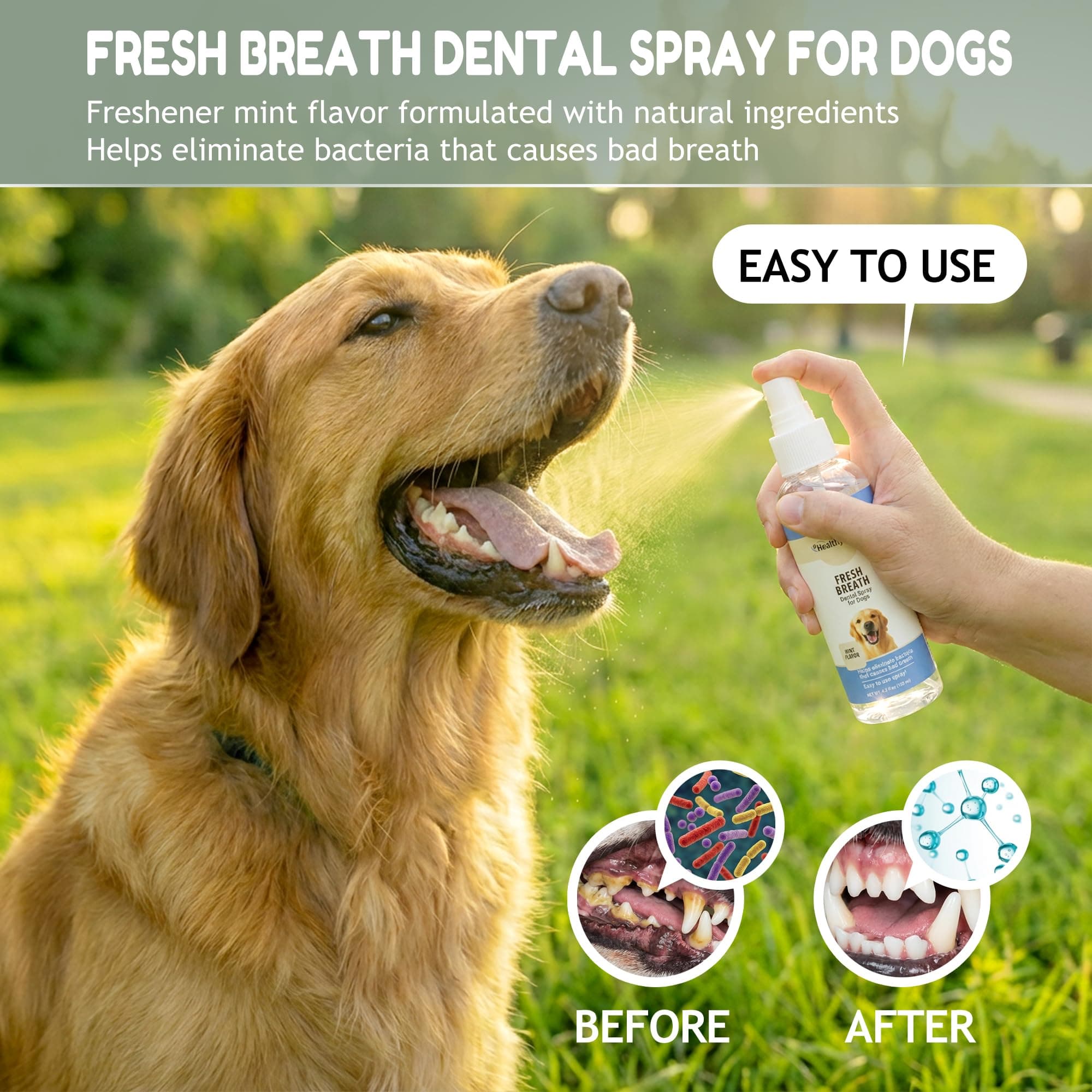 Pet Dental Finger Wipes for Dogs & Cats – 50 Mint Flavor Dog Dental Wipes + Mint Fresh Breath Spray, Dog Tooth Brushing Kit, Helps Remove Bad Breath & Plaque & Tartar Buildup - image 4