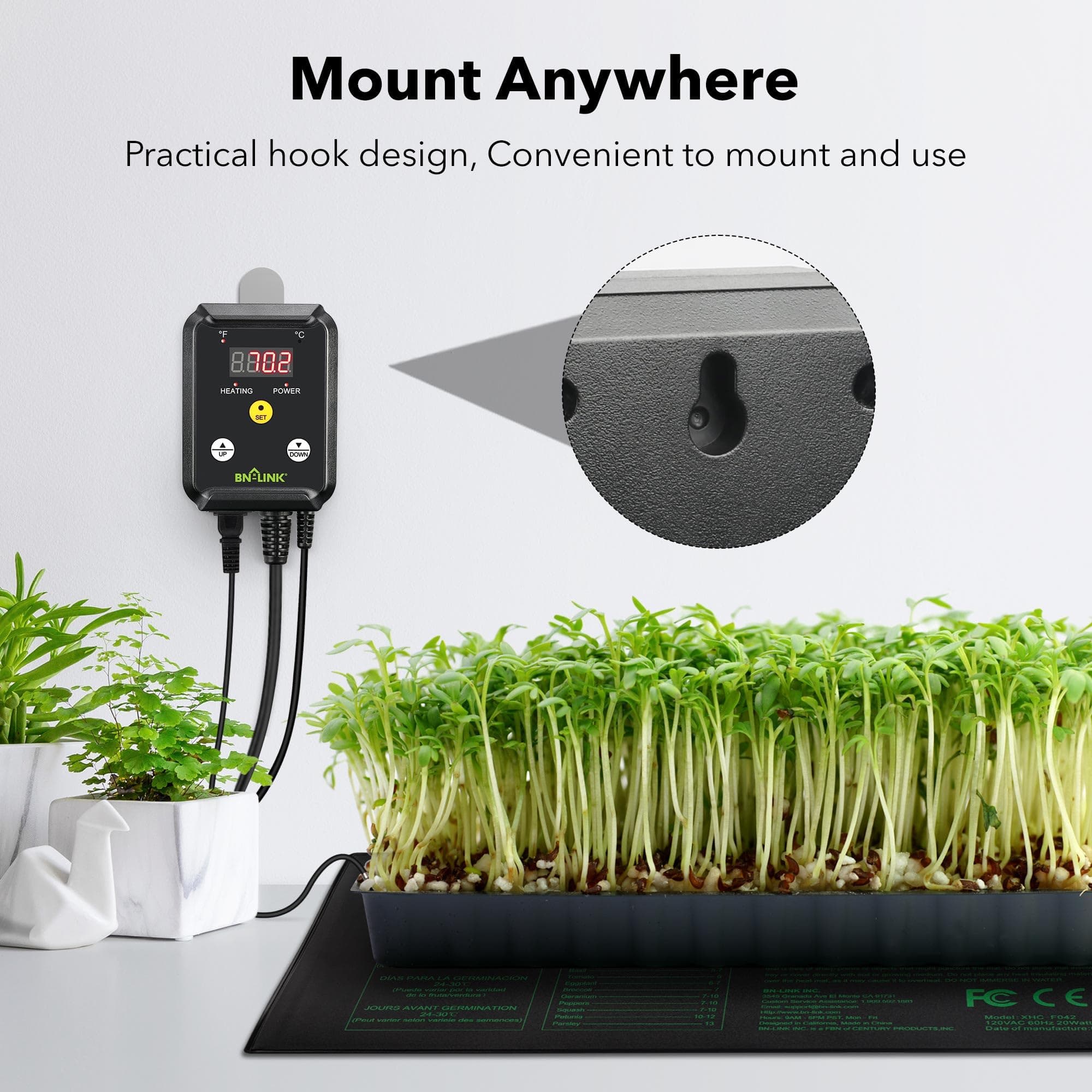 BN-LINK Reptile Thermostat Temperature Controller, Digital Heat Mat Thermostat for Seed Starting, Plant Germination, Greenhouse, Incubator, Brooder, Brewing, Reptiles Tank,40-108°F, 1000W, ETL Listed - image 4