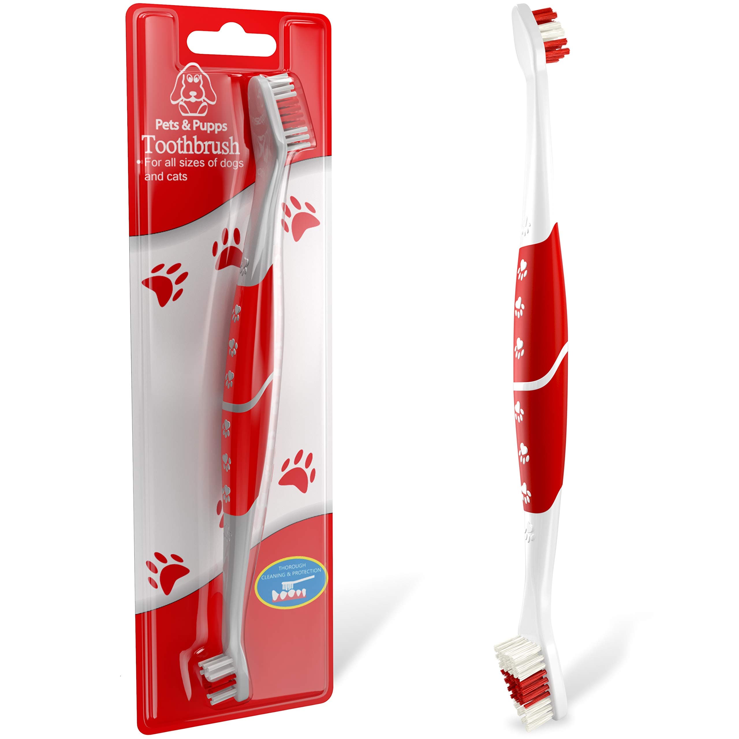 Pet Toothbrush for Dogs, Cats with Soft Bristles - Easy Teeth Cleaning & Dental Care, Non Slip Dual Head Dog Toothbrush for Medium & Large Pets, Toothpaste Not Included (Pack of 1(Red))