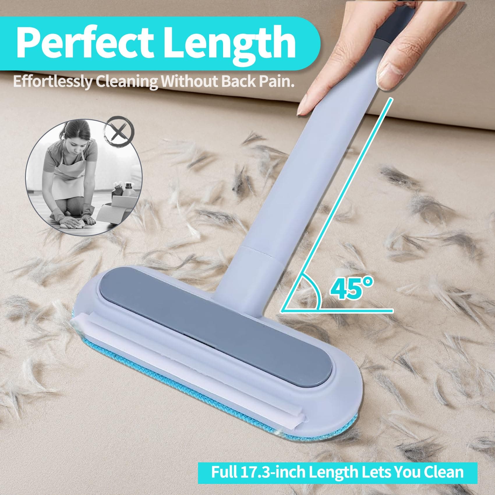 Pet Hair Remover Brush - Reusable Multifunctional Pet Hair Removal Tool for Furniture, 4 in1 Cat and Dog Hair Removal, 17.3Inch Adjustable Long Handle, Gentle on Couch Carpets Bedding (1 Set) - image 4