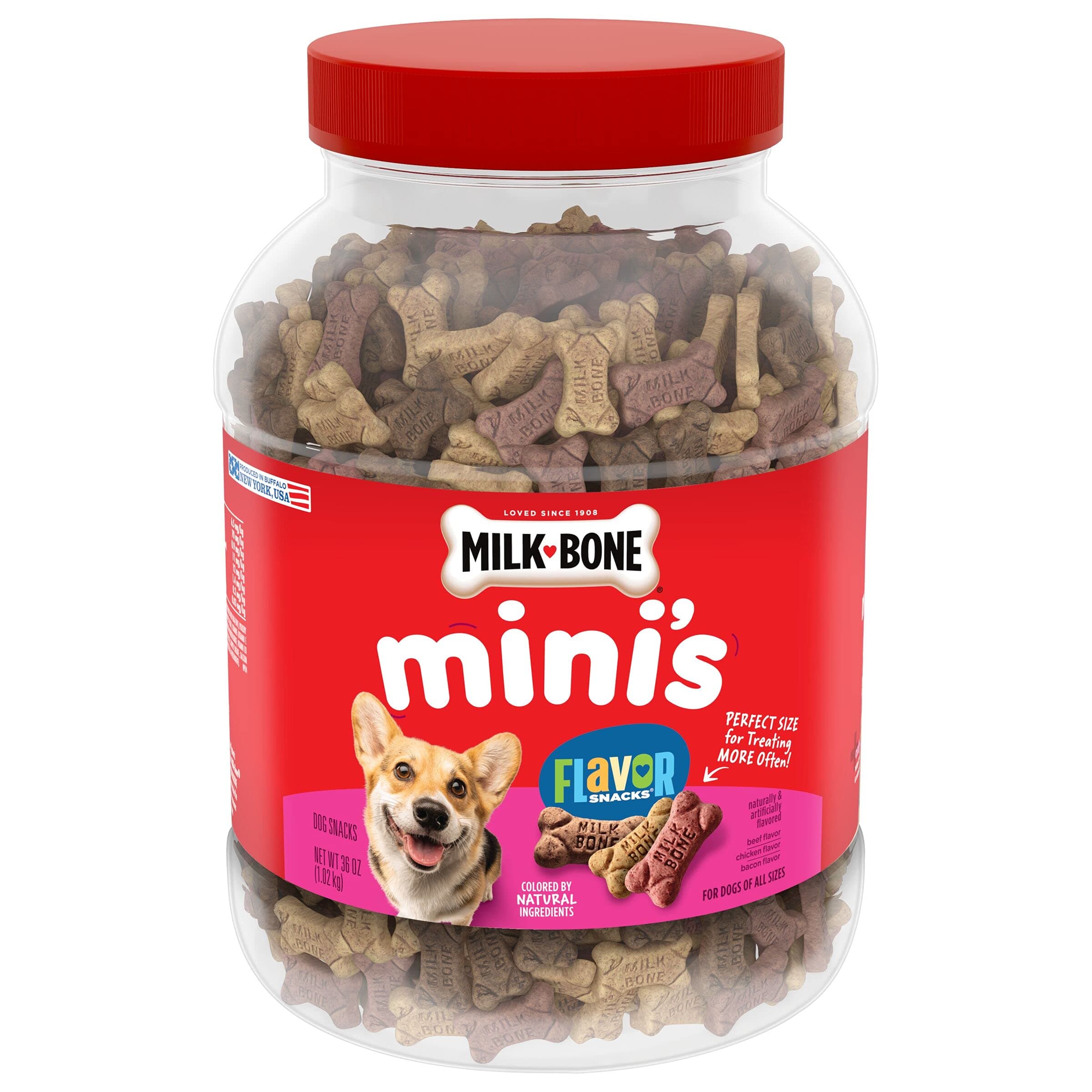 Milk-Bone Flavor Snacks Mini’s Dog Biscuits, Flavored Crunchy Dog Treats, 36 Oz. Canister
