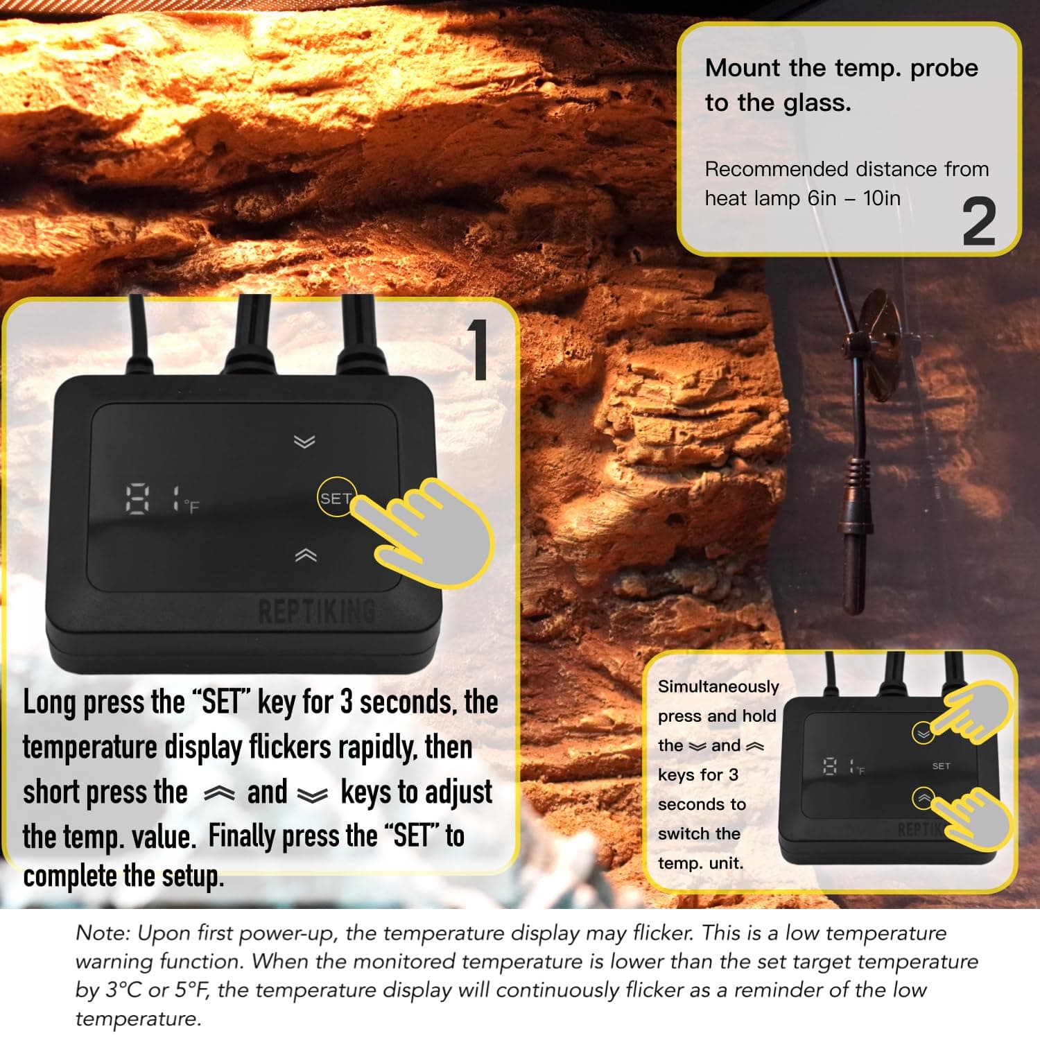 Reptile Dimming Thermostat, Heat Lamp Temperature Controller, Reptile Terrarium PID Digital Thermostat, Heating Controller for Basking Spot Heat Bulbs and Ceramic Heat Emitter - image 4