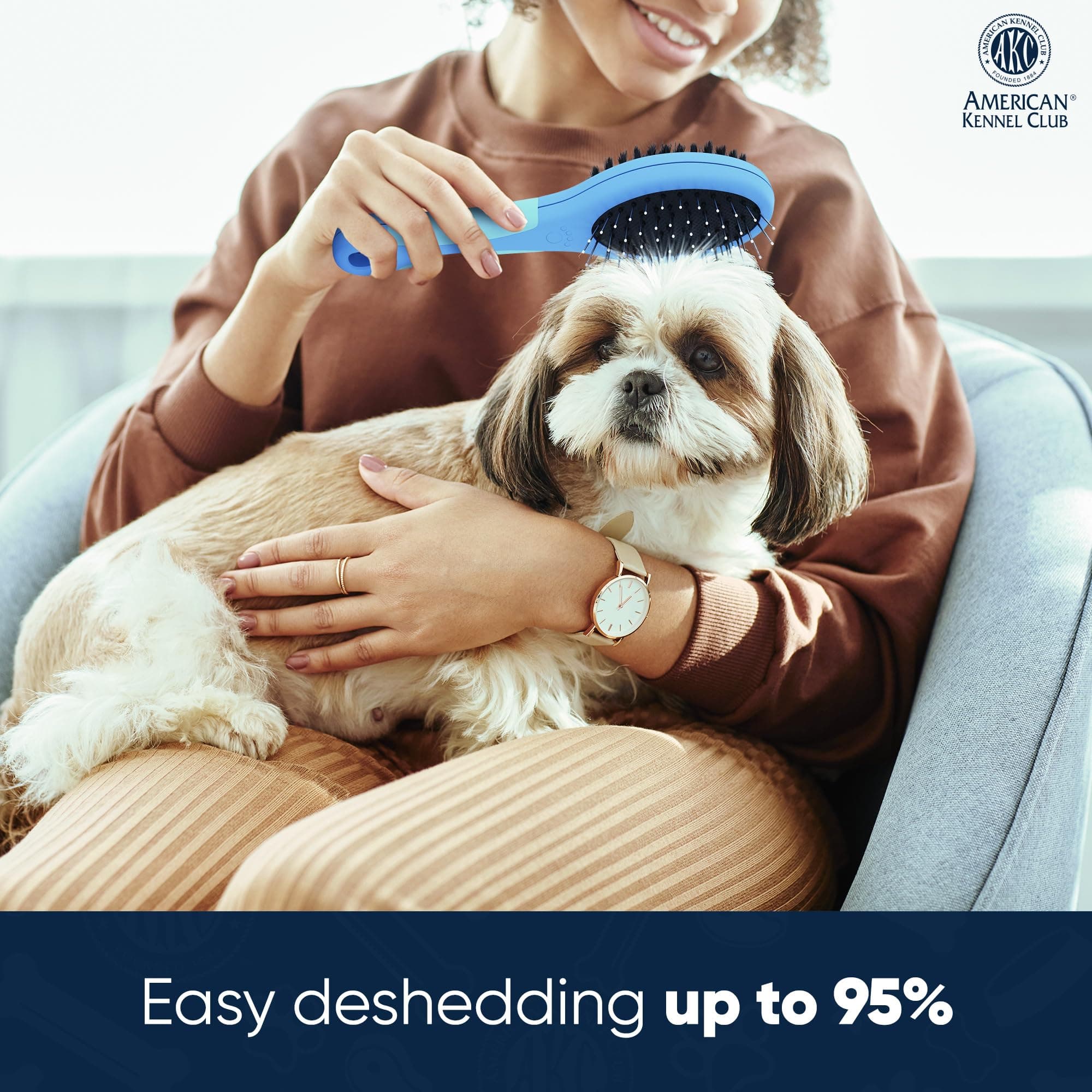 American Kennel Club AKC Pet Grooming Brush for Dogs and Cats - 2-in-1 Deshedding and Detangling Brush with Dense Nylon Bristles, Removes Loose Hair for Short and Long Coat Dogs and All Breeds - image 5