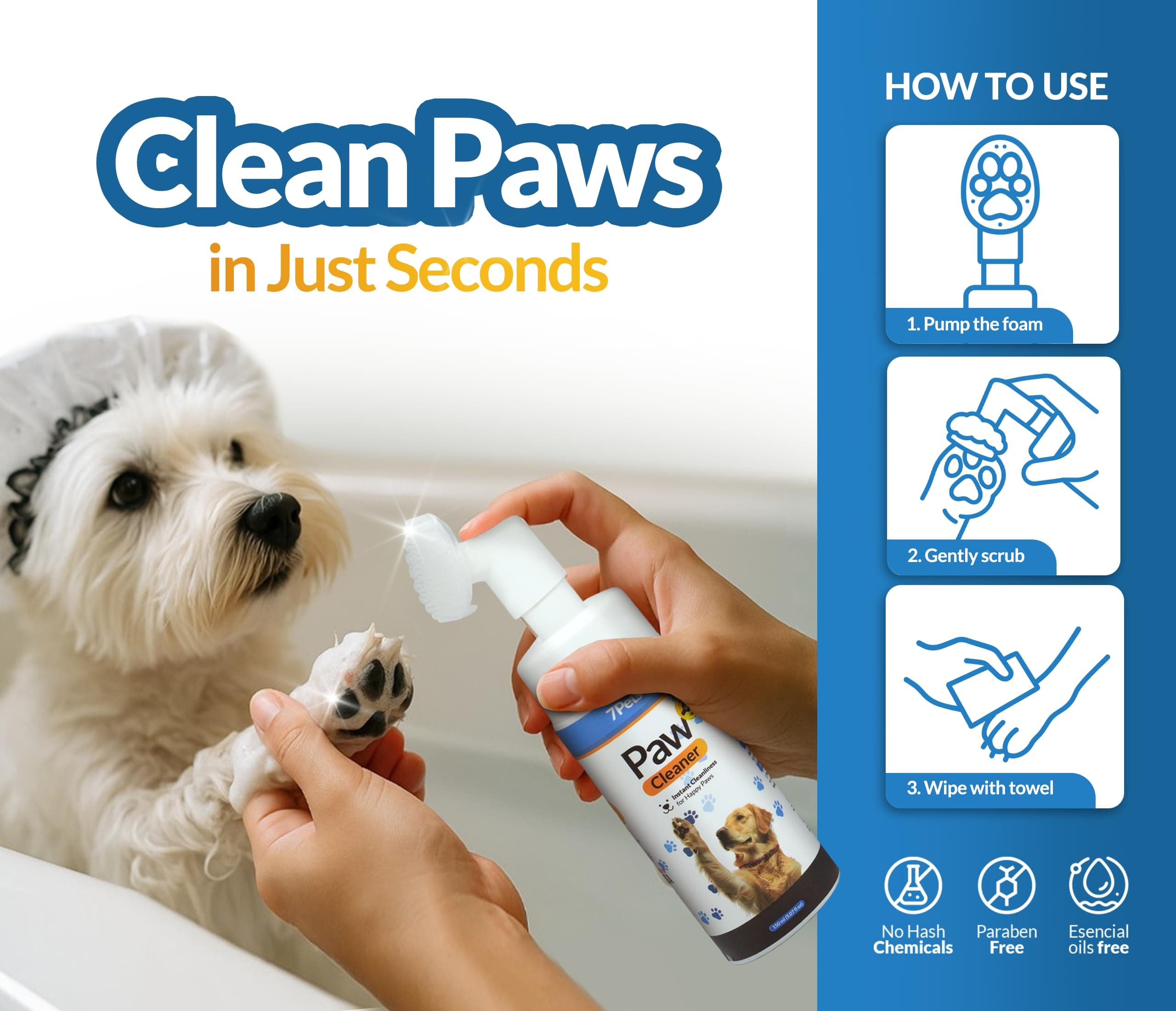 Paw Cleaner for Dogs & Cats | Gentle Dog Paw Washer | No Rinse Foaming | Unscented | Pet Foot Cleaner with Built-in Silicone Brush for Muddy Paws | Puppy & Kitten Paw Wash | 5 fl oz - image 5