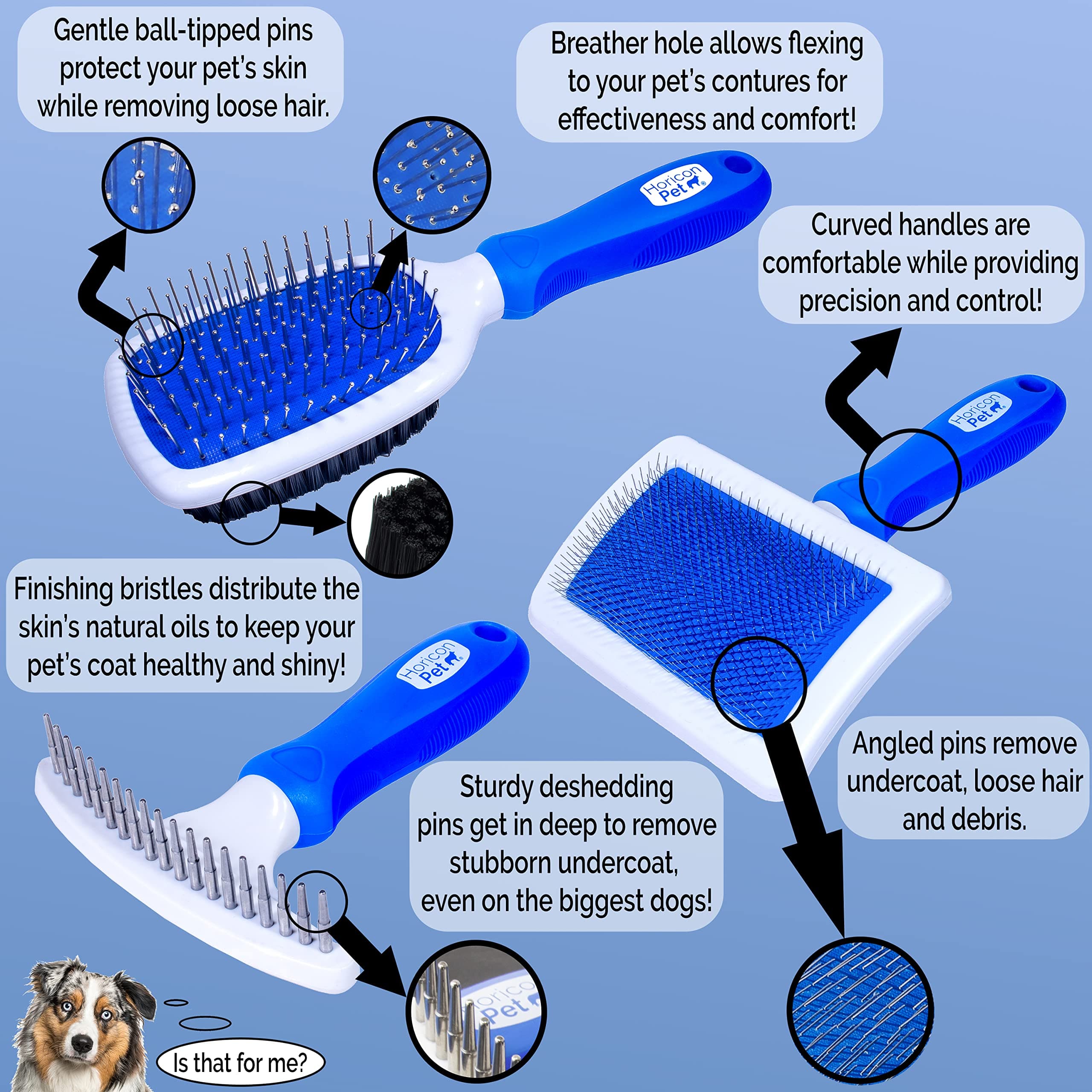 6 In 1 Premium Dog Brush Set - Dog Grooming Brushes - Ball Pin & Bristle Brush, Curved Blade Dematting Comb, Slicker Brush, Deshedding Edge Comb, Detangling Pet Comb - image 3