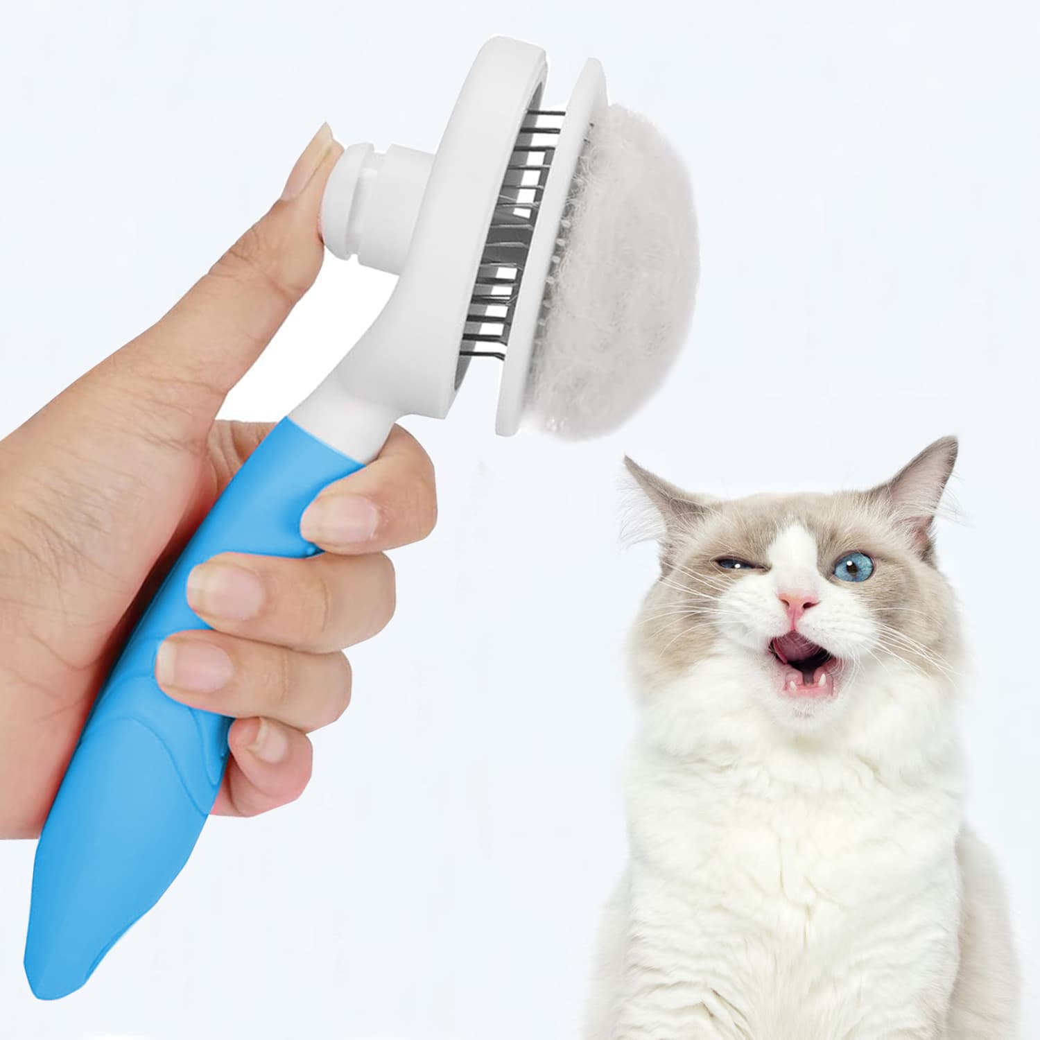 Self Cleaning Slicker Brush - Cat Brush Skin-Friendly Deshedding Grooming Massaging Tool for Long & Short Haired Pets, Cat Hair Brushes Easy Removes Undercoat for Dogs Cats Rabbits - UPGRADED, Blue - image 8