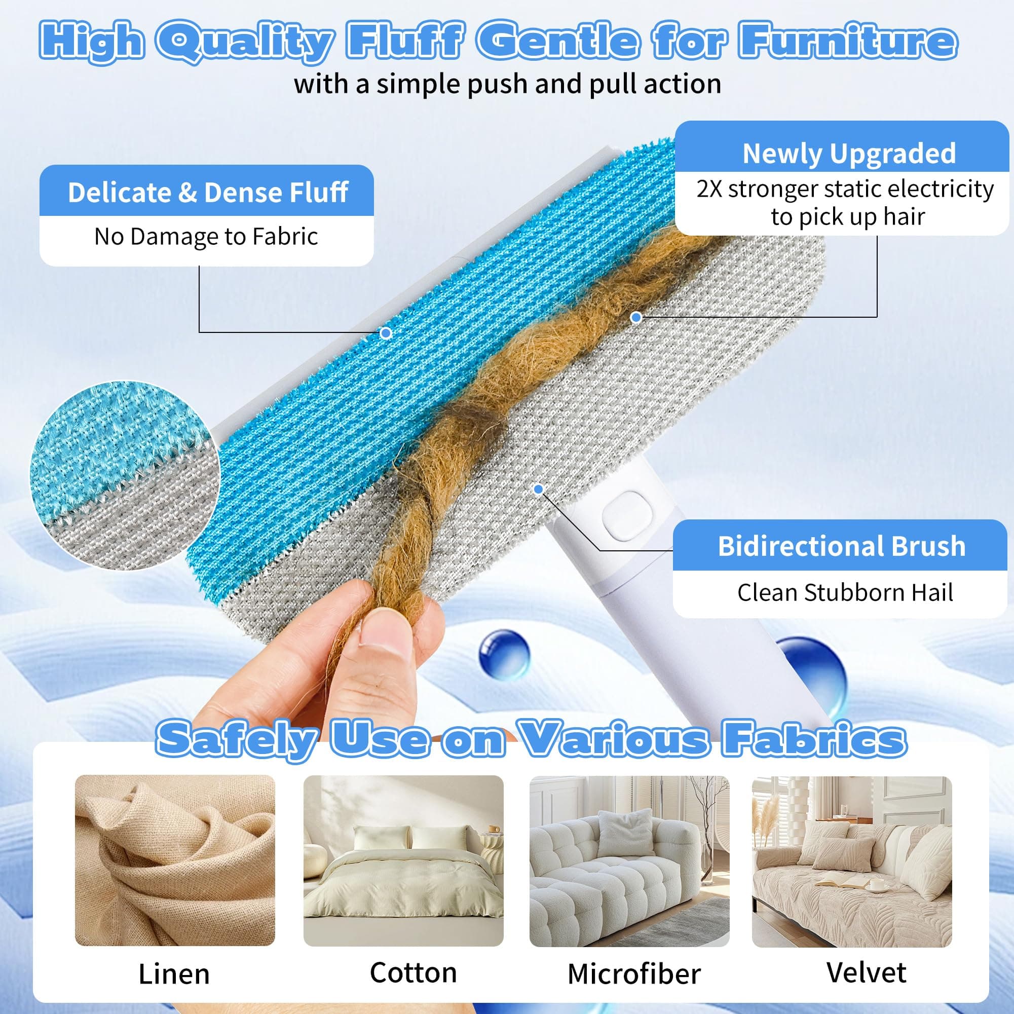 Pet Hair Remover for Furniture – 23.2Inch Reusable Dog & Cat Hair Removal Brush, Washable Lint Cleaner with Long Handle, 4-in-1 Pet Hair Remover for Couch, Carpet, Clothes & Bedding - image 2