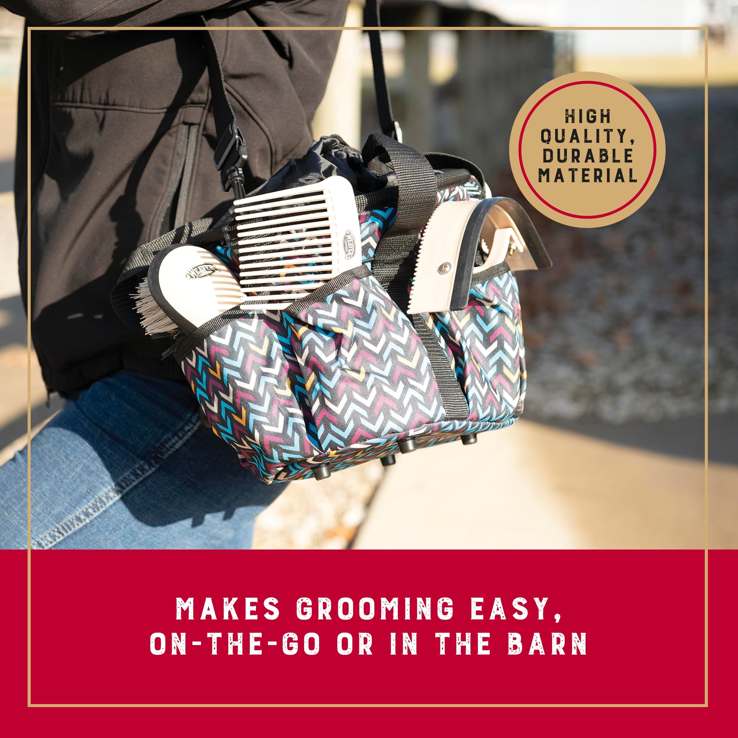 Weaver Equine Horse Grooming Kit, 7-Piece Horse Brush Set with Organizer Tote Bag, Hoof Pick, Comb, Sweat Scraper, Equine Tools for Daily Grooming, Insignia - image 2